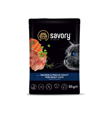 Savory Adult Cat Pouch with Salmon & Peas in Gravy 85 г